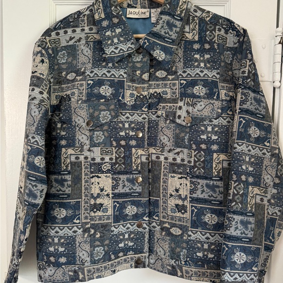 Vintage Blue Tapestry Snap Button Jacket - Picture 2 of 11